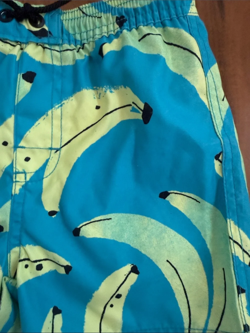 Blue Banana-Print Kids Swim Shorts